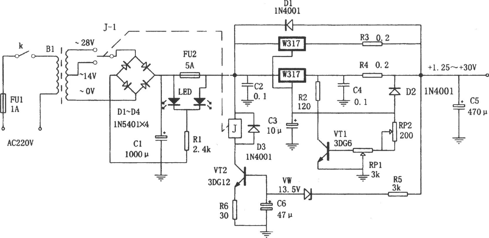 《LM317构成的自适应可调稳压电源》相关图片 LM317构成的自适应可调稳压电源