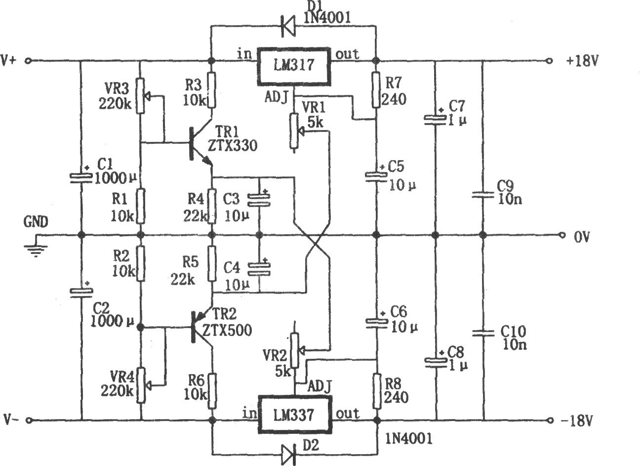 《LM317构成的0~±30V、1.5A电源》相关图片 LM317构成的0~±30V、1.5A电源