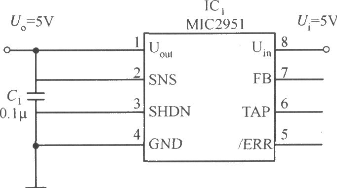 《MIC2951构成的5V限流器电路》相关图片 MIC2951构成的5V限流器电路