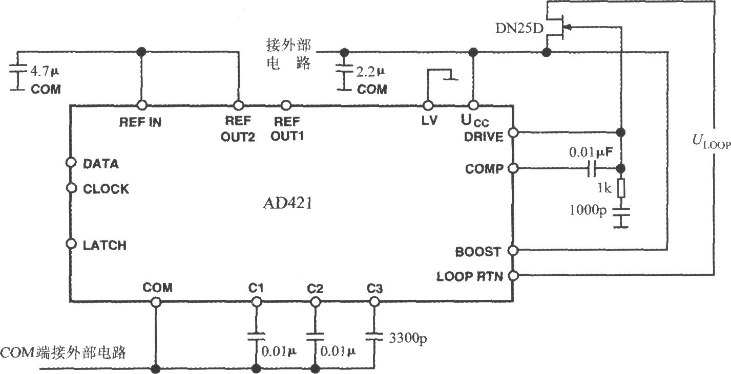 《4~20mA电流环输出式数模转换器AD421的基本接线》相关图片 4~20mA电流环输出式数模转换器AD421的基本接线