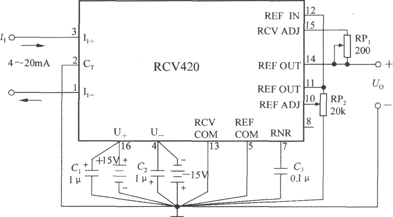 《精密电流/电压转换器RCV420的典型应用电路》相关图片 精密电流/电压转换器RCV420的典型应用电路